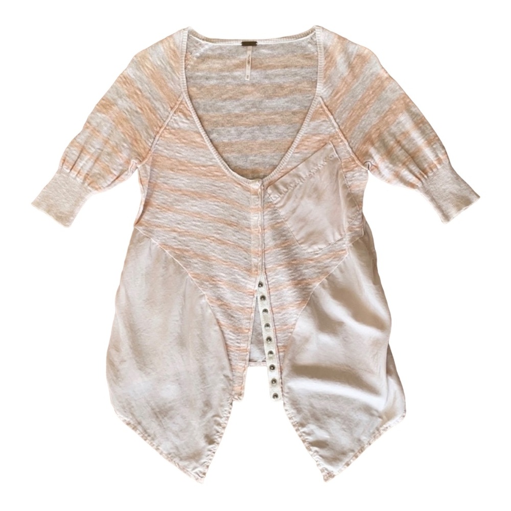 Free People Short Sleeve High-Low Linen/Silk Top Sz XS